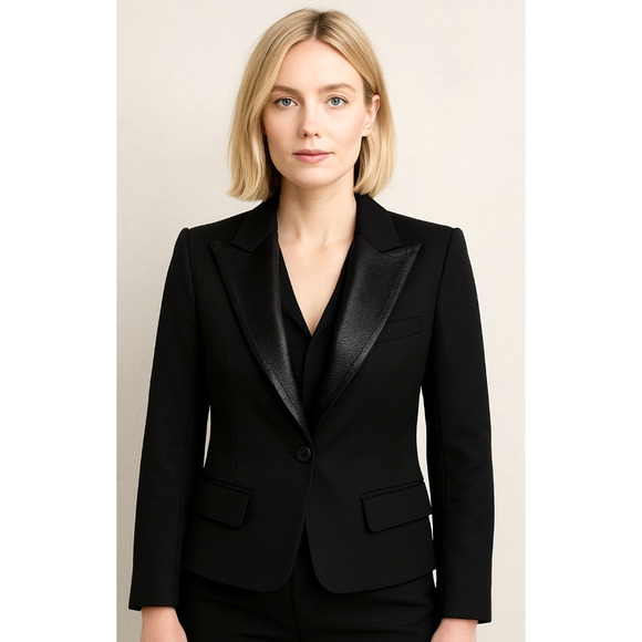 Smythe 4 Classic Wool One Button Blazer Textured Wide Lapel Tuxedo Jacket Black - Picture 13 of 13